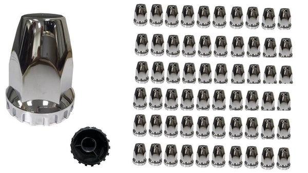 Flat-top Chrome Lug Nut Thread-on Covers for  M22x1.5 Stud of Semi-Trucks