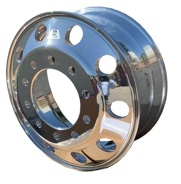 Alcoa Hub Piloted 24.5" x 8.25" on 285.75mm Bolt Center Wheel 98u637 Size: 24.5 x 8.25 Bolt Circle: 11.25 Hub Bore Diameter: 8.669 Bolt Hole Diameter: 1.053 Max Wheel Load: 7400b LvL one  polished bot